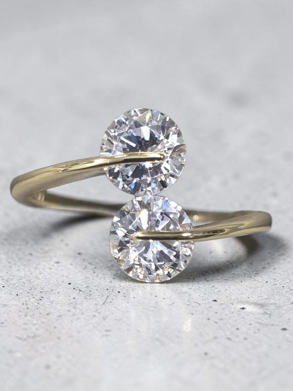 Genevive 925 Sterling Silver 14K Gold Plated Double CZ Bypass Ring | Size 10 |